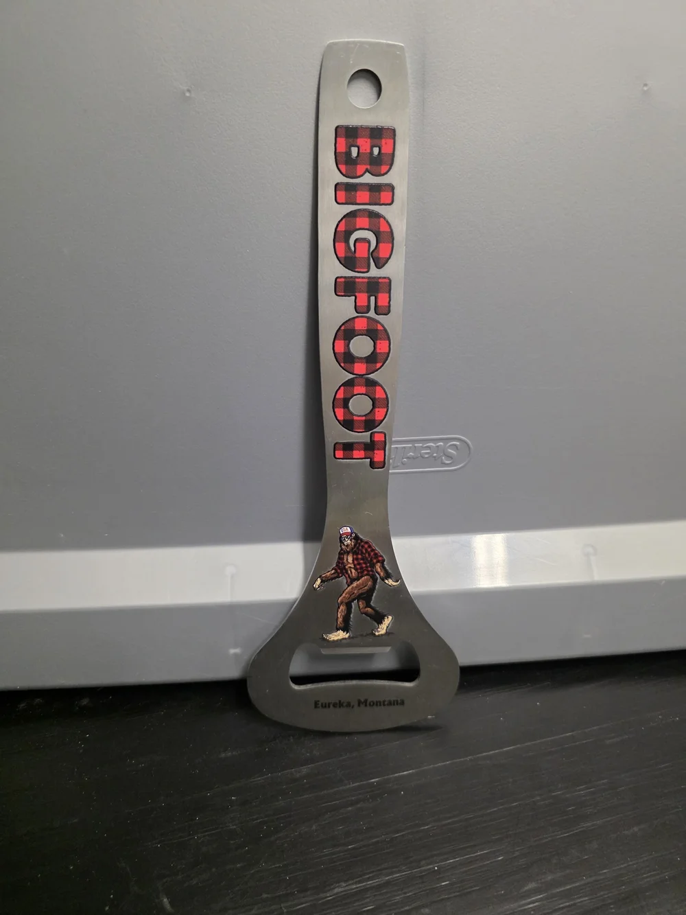 BIG- Bigfoot Stainless Steel Bottle Opener – Red Plaid Design